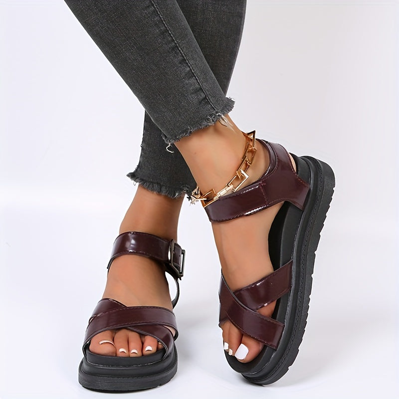 Women's Crisscross Strap Platform Sandals Ankle Buckle Comfort Summer Sandals