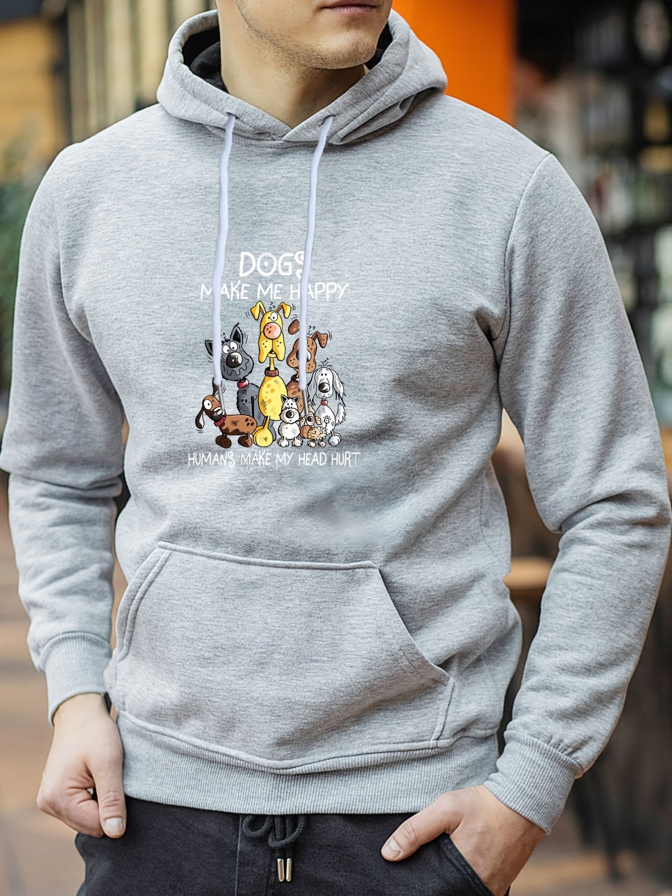Cartoon Dog Print Hoodie Men's Graphic Pullover Hooded Sweatshirt