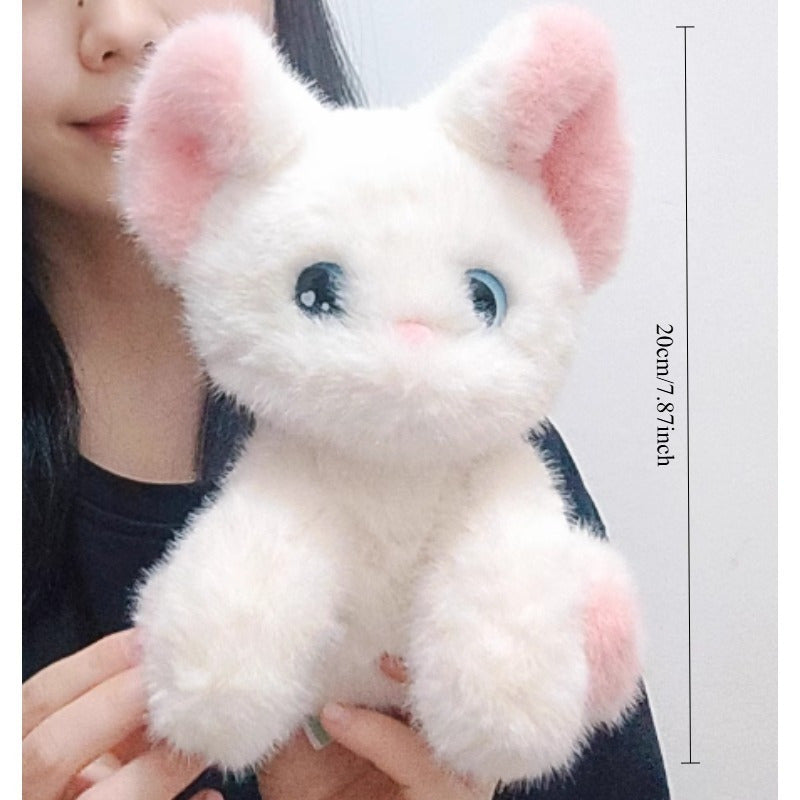 Cat Plush Toy w/ Table & Bunny Ears Soft Faux Fur Puppy Girls Couples Birthday