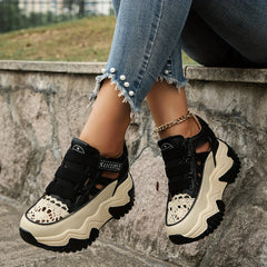 Women's Cutout Platform Sneakers Casual Hook & Loop Shoes