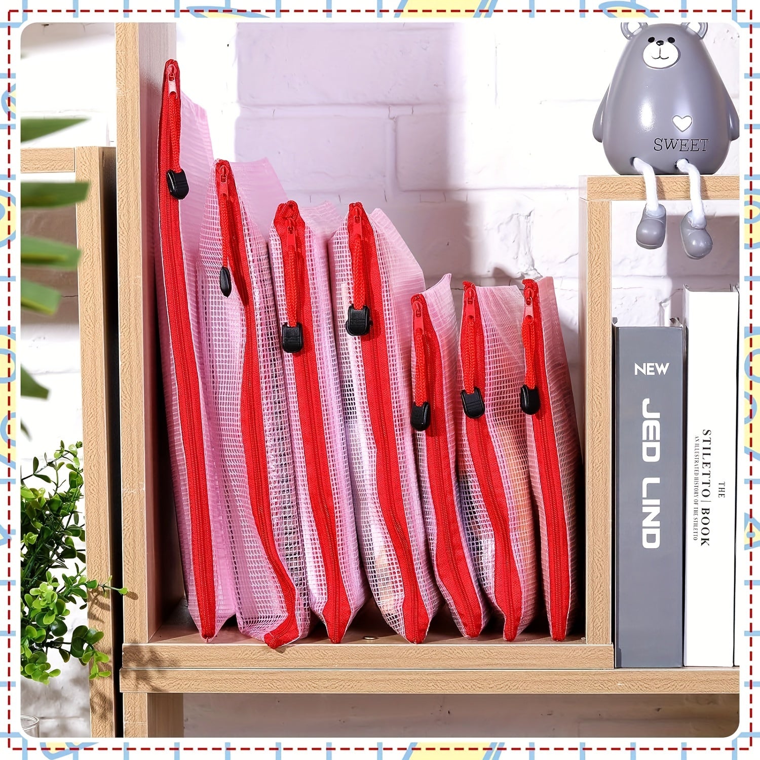 50pcs Mesh Zipper Pouch Waterproof Storage Bags 5 Sizes Travel Pouch
