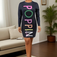 Casual Dress Women's Plus Letter Print Long Sleeve Round Neck Mini Dre