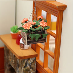 1:12 Mini Artificial Flower Basket w/ Potted Hydrangea Mix