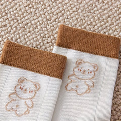 5 Pairs Bear Print Mid Tube Socks Women's Stockings
