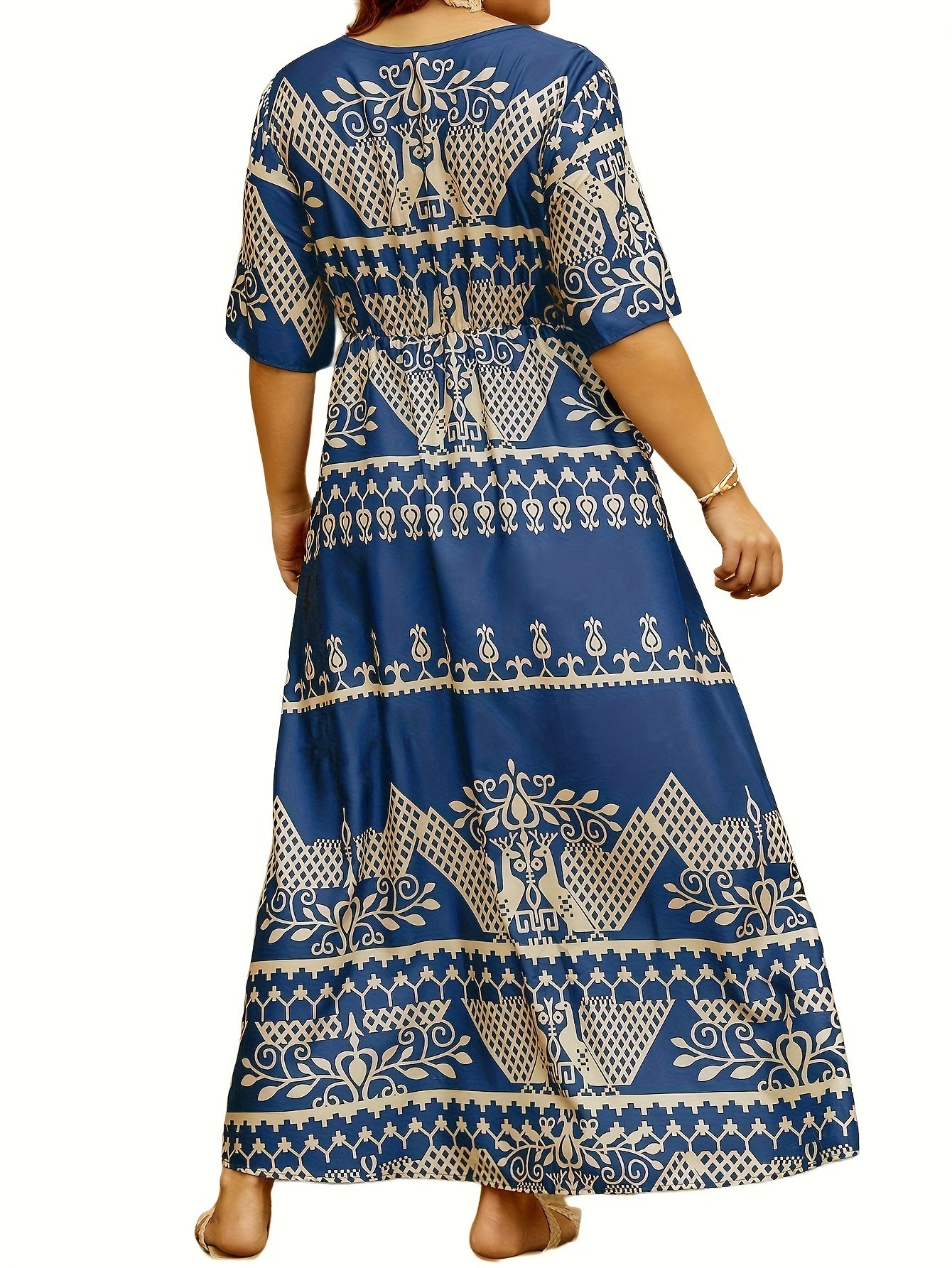 Floral Print Maxi Dress Surplice Neck Short Sleeve
