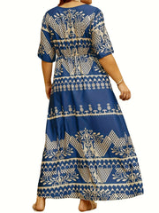 Floral Print Maxi Dress Surplice Neck Short Sleeve