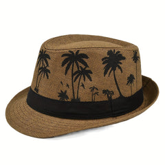 Coconut Tree Jazz Sun Hat Crochet Fedora Cap Straw Felt Summer Beach Hats