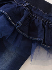 Girls Ruffled Tutu Knee Patch Jeans Kid Girls Casual Denim Pants