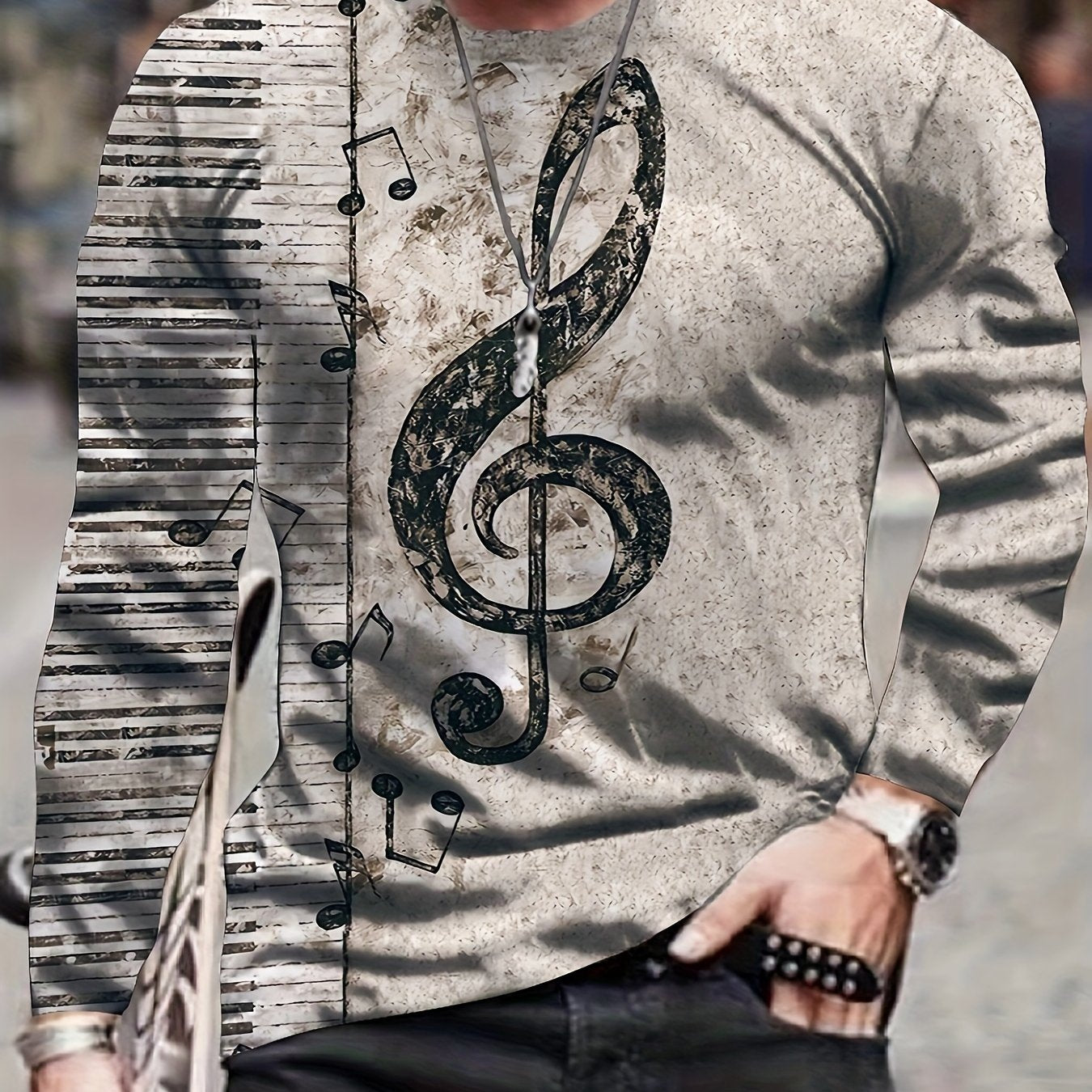 Musical Note Print Men's Graphic Sweatshirt for Winter