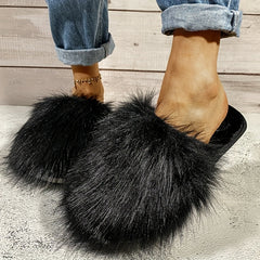 Women's Cozy Fluffy Slippers Warm Plush Flat Slip On Shoes