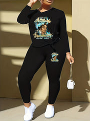 Bird & Slogan Print Top & Leggings Set