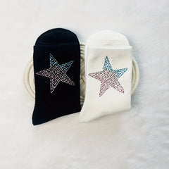 Star Rhinestone Decor Mid Tube Socks