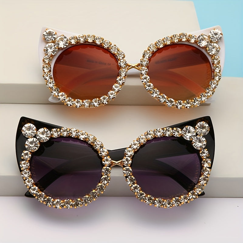 Rhinestone Cat Eye Sunglasses Gradient UV400