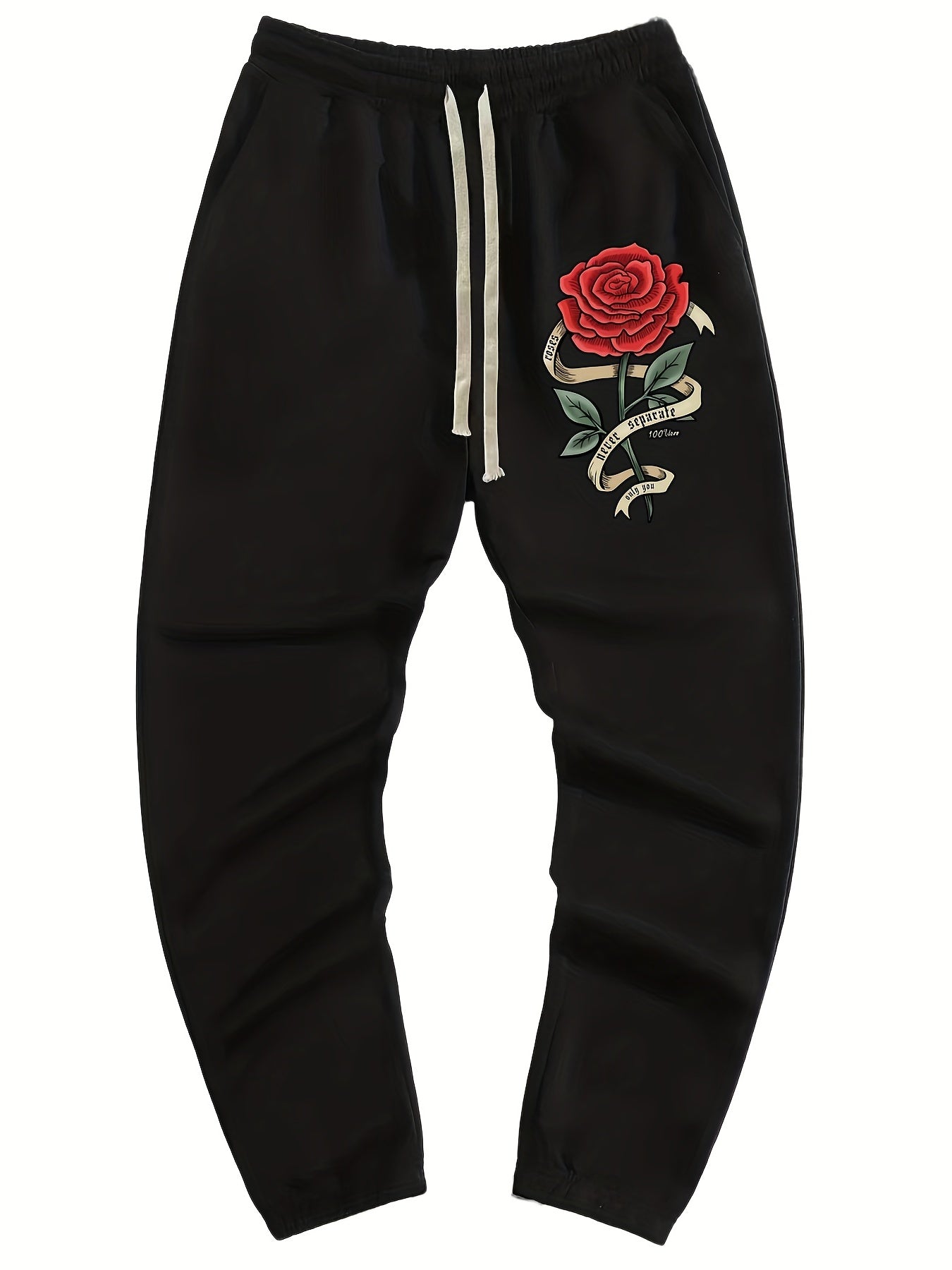 Rose Pattern Joggers Men s Casual Loose Fit Drawstring Pants