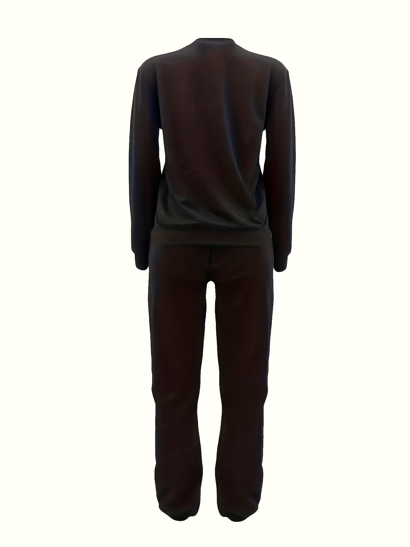 Art Letter Print Fleece Sweatshirt & Jogger Sweatpants Set
