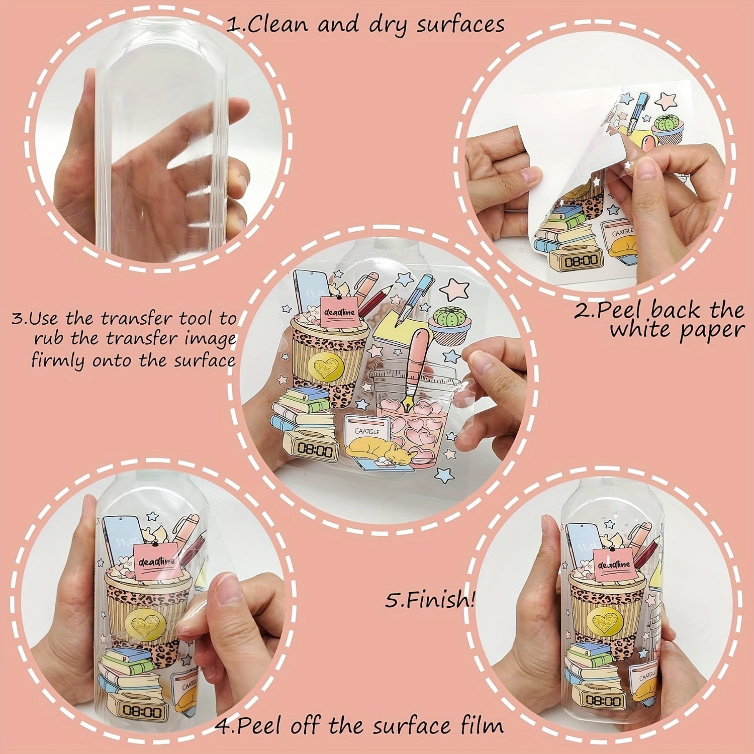 6pcs Cup Decals Rub On Transfers Cup Stickers Crafts