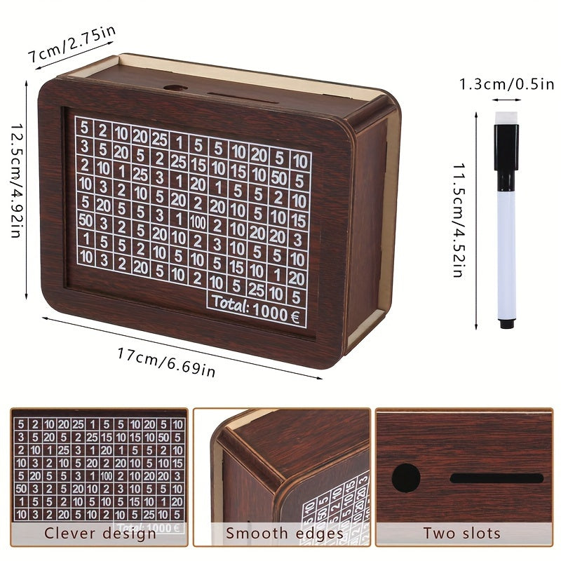 Wooden Coin Bank with Currency Coin Slot for Savings Plans
