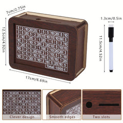 Wooden Coin Bank with Currency Coin Slot for Savings Plans