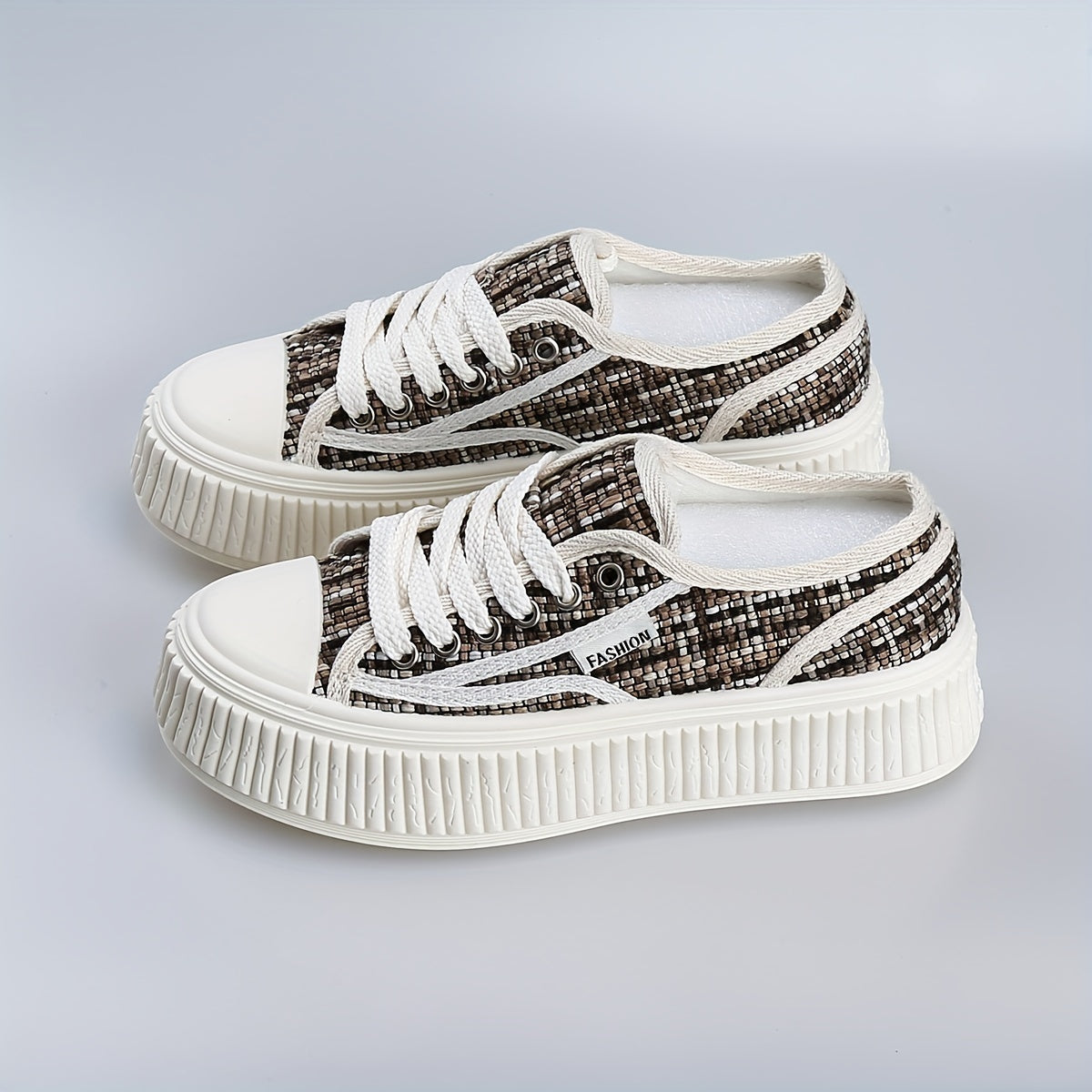 Brown Platform Canvas Shoes Lace Up Outdoor Sneakers