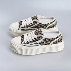 Brown Platform Canvas Shoes Lace Up Outdoor Sneakers