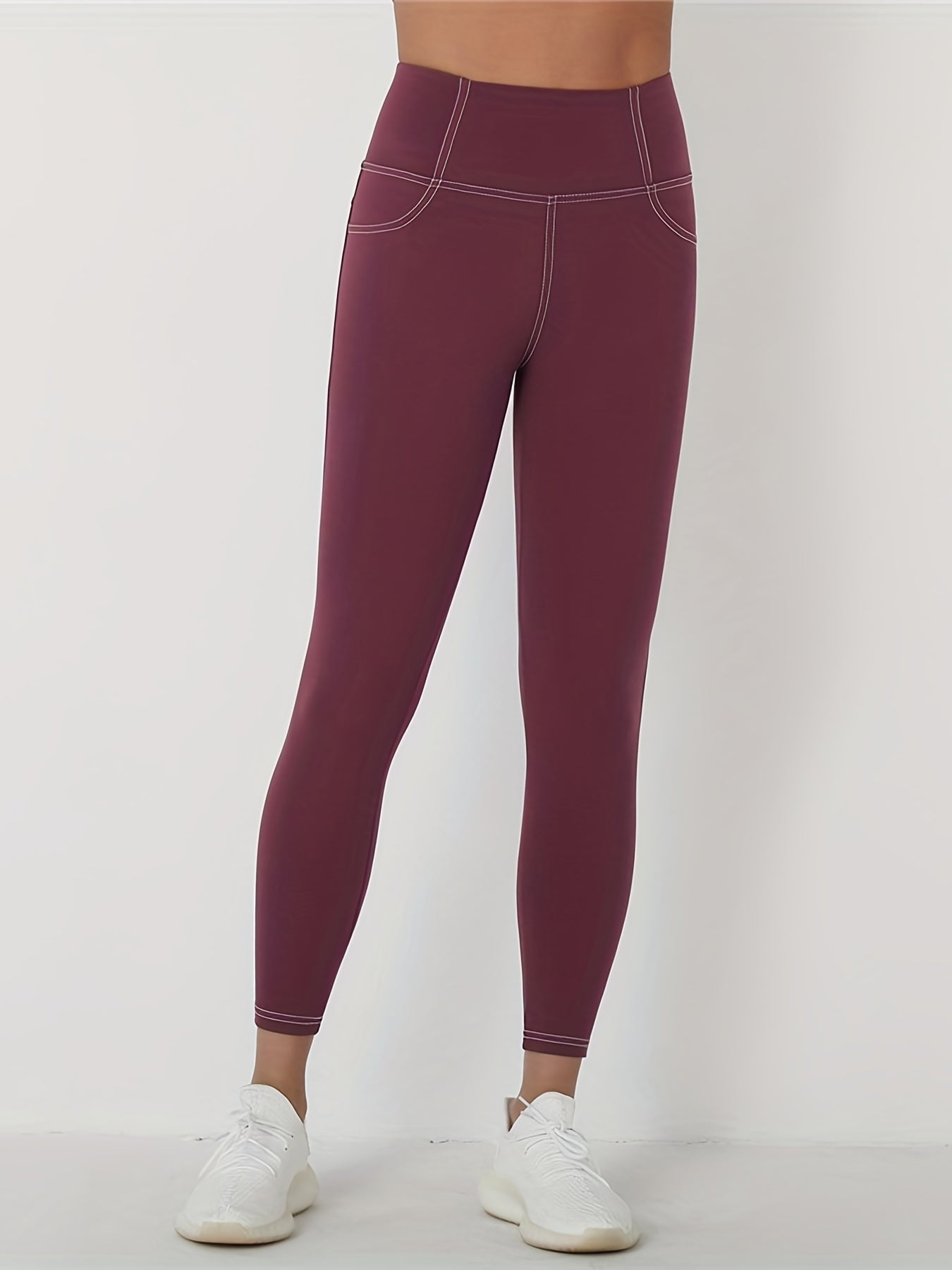 High Waist Sports Leggings Solid Gym Leggings With Pockets