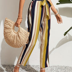 High Waist Belted Printed Casual Pants