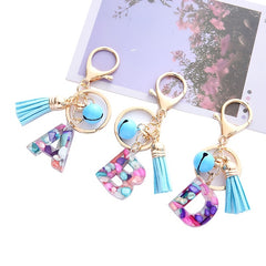 Tassel Bell Keychain Multicolor Resin A Initials Alphabet Bag Charm Women Key