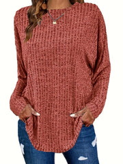 Solid Ribbed Long Sleeve Knit Top
