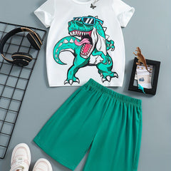 Boys Dino Casual Outfit T shirt & Shorts Kids Summer Clothes