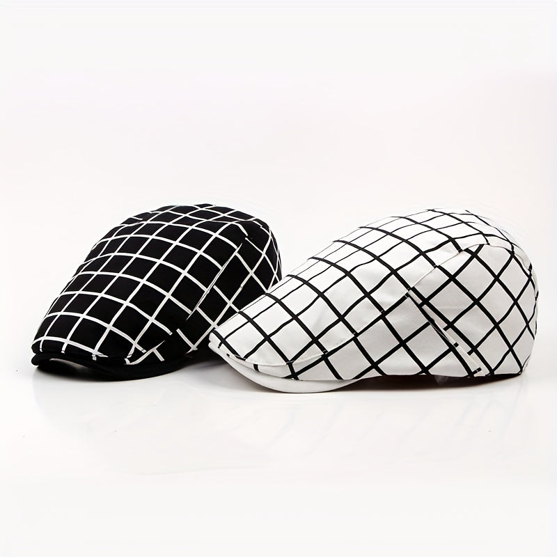 Vintage Casual Duckbill Cap Beret Plaid Cap