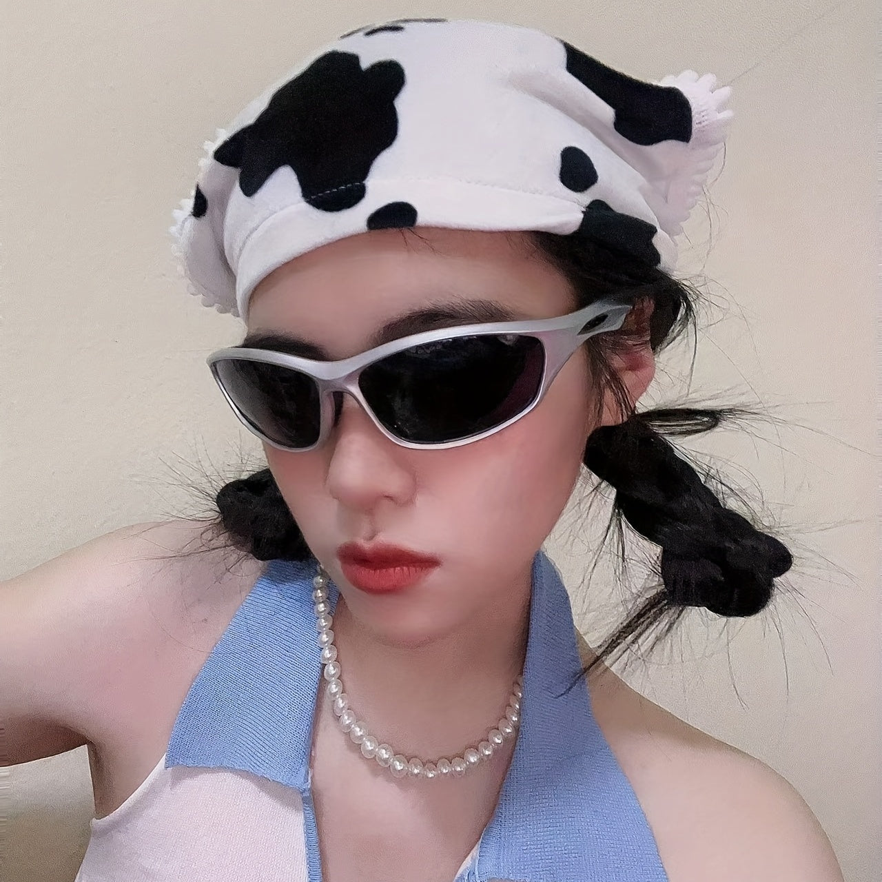 90s Cow Pattern Triangle Scarf Y2K Turban Bandana Women Head Wrap