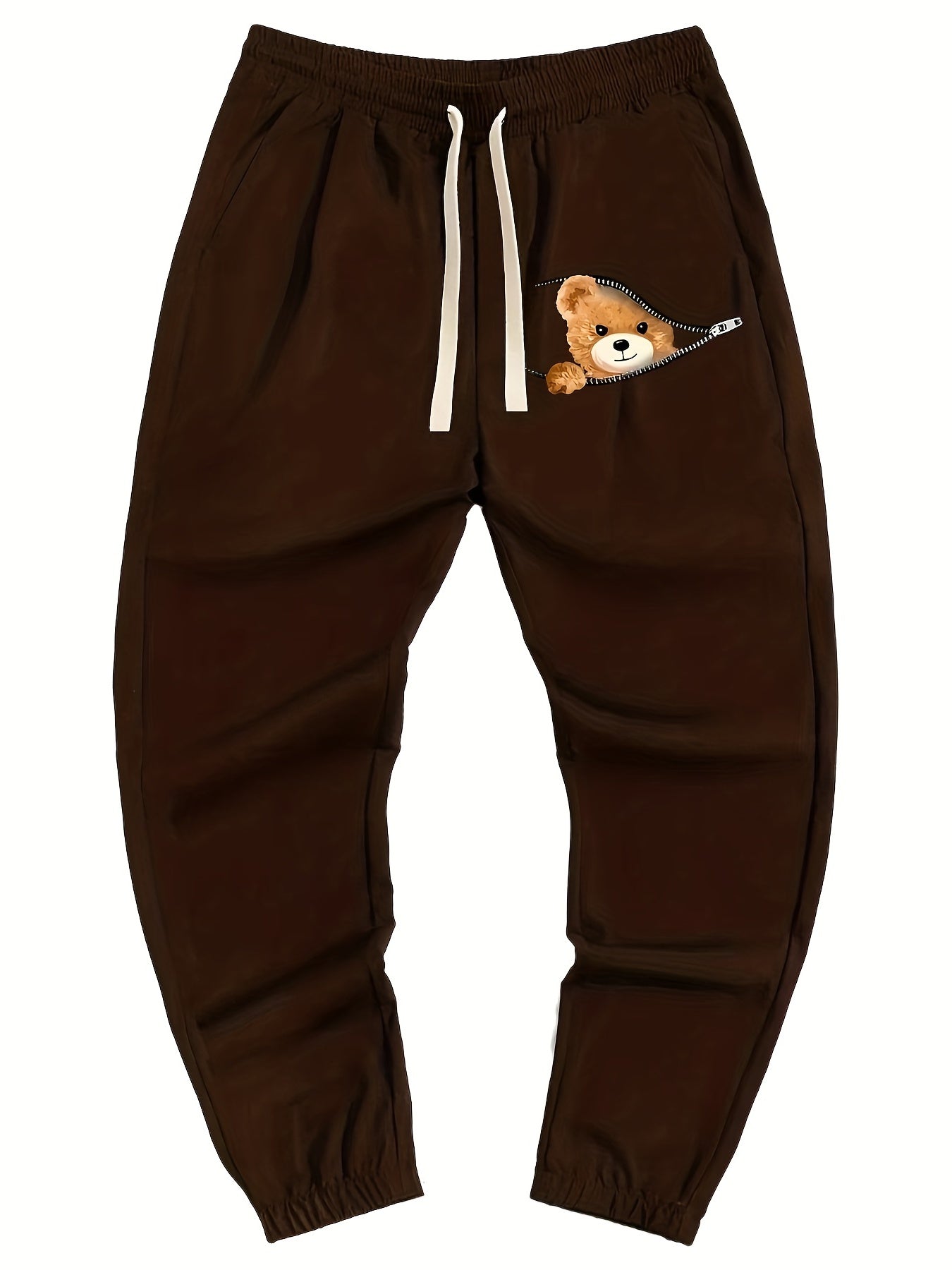 Bear Pattern Joggers Men's Casual Loose Fit Drawstring Pants