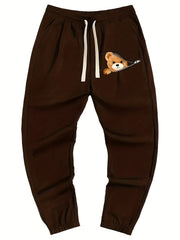 Bear Pattern Joggers Men's Casual Loose Fit Drawstring Pants