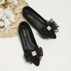 Women's Lace Bow Ballet Flats Pointed Toe Slip On Shoes