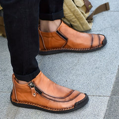 Men's Vintage High Top Boots, Zipper Closure, Casual Outdoor Shoes