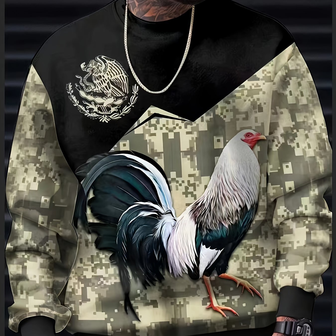 Mexico Rooster Print Men's Graphic Sweatshirt for Winter