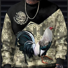 Mexico Rooster Print Men's Graphic Sweatshirt for Winter