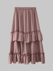 Tiered Skirt with Ruffle Trim Elastic Waist Layered Skirt