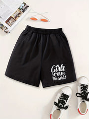 Girls 'Girls Rule The World' Sweat Shorts Elastic Waist
