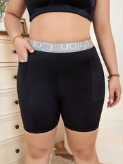 Letter Tape High Waisted Biker Shorts