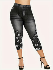 Denim & Butterfly Print Capris Leggings for Women