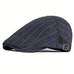 Classic Stripe Flat Cap Adjustable Unisex Beret Hat for Spring and Summer