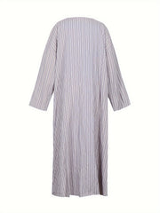 Stripe Print Loose Fit Maxi Dress with Pockets
