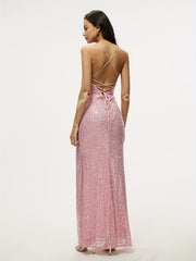 Glitter Sequined Split Cami Bridesmaid Dress Backless Dress For Wedding Party