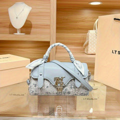 Sky Moire Pattern Handbag with Detachable Strap & Buckle Closure