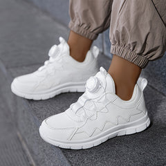 Boy's Solid Sneakers with Rotating Buckle Soft Sole Shoes