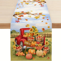 Thanksgiving Table Runner Pumpkin Truck Maple Leaf Pattern Home Decor