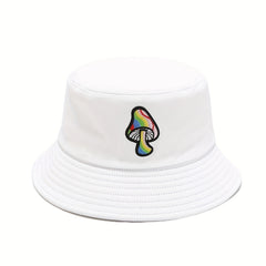 Mushroom Embroidery Bucket Hat Breathable Fisherman Cap