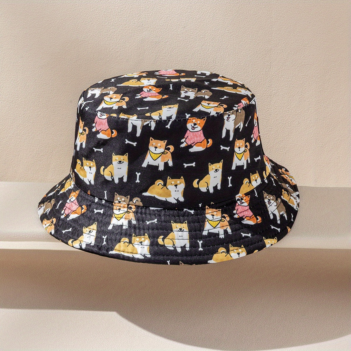 Kids Puppy Pattern Bucket Hat, Double-Sided Basin Hat for Boys and Girls