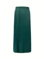 Maxi Pleated Skirt Elastic High Rise Solid Color